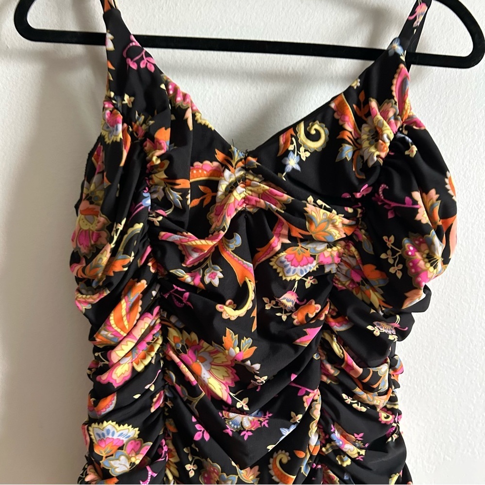 Miraclesuit Sz S Paisley Ruched Tankini Tropical Vacation Swimsuit Top - Picture 4 of 9